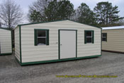 12 x 20 storage building cream with green trim standard roof