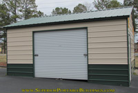 Steel garage with 2 tone metal color.