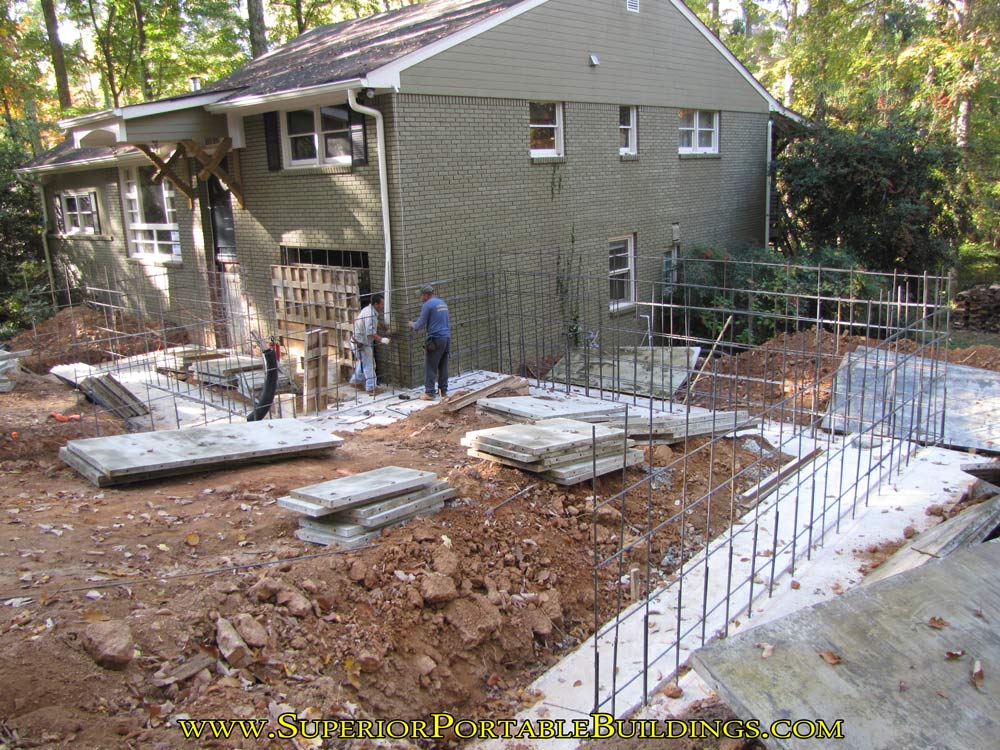 Getting ready to set concrete wall forms