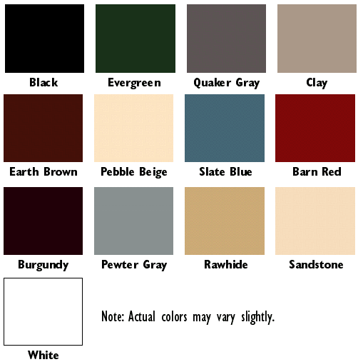 Metal garage color chart