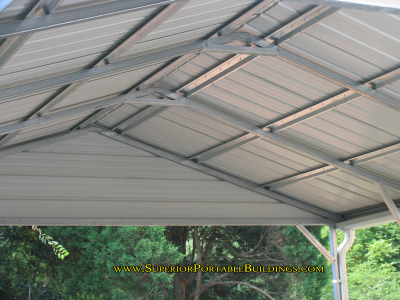 inside the roof a steel carport.